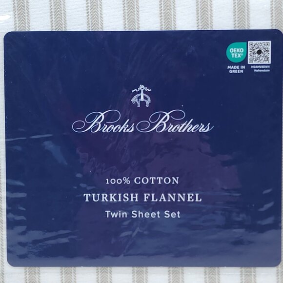 Brooks Brothers Turkish Flannel Twin Sheet Set 100% Cotton Striped Beige - Picture 4 of 6